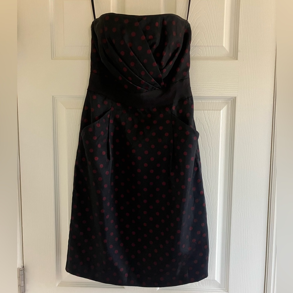 WHBM Polka Dot Strapless Silk Dress